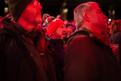 150226 - Wales v France - Guinness Six Nations - Fans sing the anthem ahead of the game 