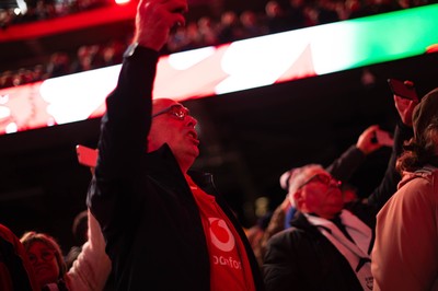150226 - Wales v France - Guinness Six Nations - Fans sing the anthem ahead of the game 