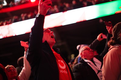 150226 - Wales v France - Guinness Six Nations - Fans sing the anthem ahead of the game 
