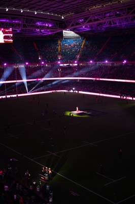 150226 - Wales v France - Guinness Six Nations - General views of Principality Stadium during the pre-match light show 