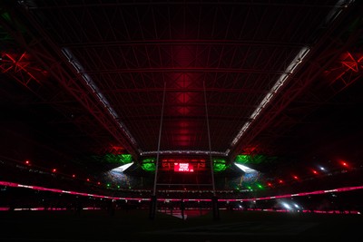 150226 - Wales v France - Guinness Six Nations - General views of Principality Stadium during the pre-match light show 