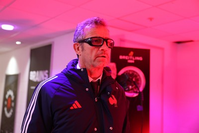 150226 - Wales v France - Guinness Six Nations Championship - France Head Coach Fabien Galthie arrives at the stadium