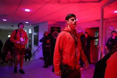 150226 - Wales v France - Guinness Six Nations Championship - Louis Rees-Zammit of Wales arrives at the stadium