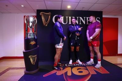 150226 - Wales v France - Guinness Six Nations Championship - Captains Antoine Dupont of France and Dewi Lake of Wales during the coin toss