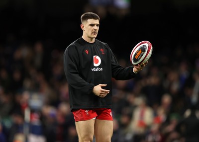150226 - Wales v France - Guinness Six Nations Championship - Joe Hawkins of Wales during the warm up