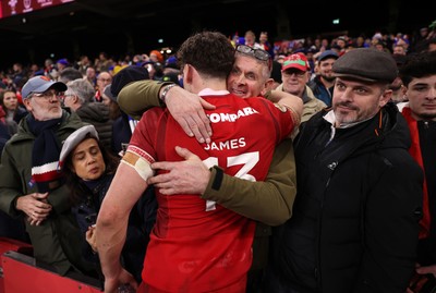 150226 - Wales v France - Guinness Six Nations Championship - Eddie James of Wales with family at full time