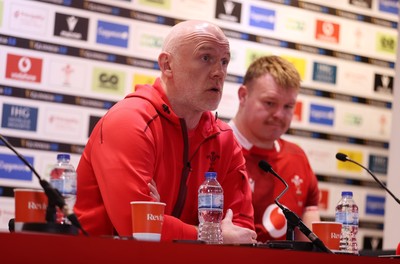 150226 - Wales v France - Guinness Six Nations Championship - Wales Head Coach Steve Tandy and Dewi Lake speak during the post match press conference