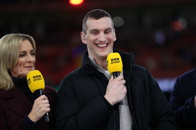 150226 - Wales v France - Guinness Six Nations Championship - Gabby Logan and Sam Warburton working for the BBC
