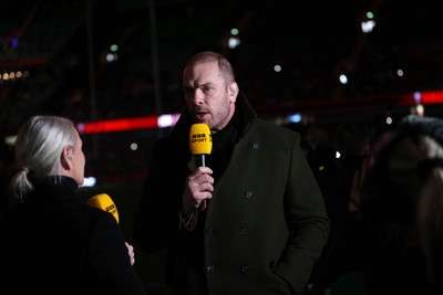 150226 - Wales v France - Guinness Six Nations Championship - Alun Wyn Jones working for the BBC