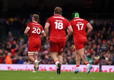 150226 - Wales v France - Guinness Six Nations Championship - Taine Plumtree, Archie Griffin and Nicky Smith of Wales 