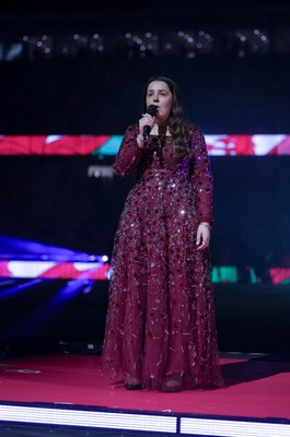 150226 - Wales v France, 2026 Guinness Six Nations - Molly Roberts performs at half time