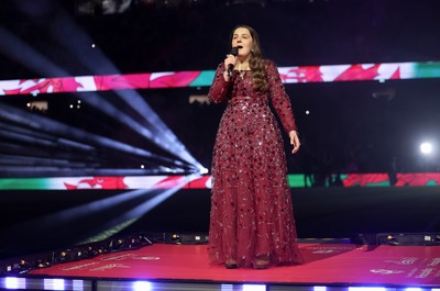150226 - Wales v France, 2026 Guinness Six Nations - Molly Roberts performs at half time