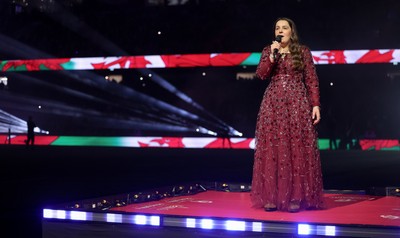 150226 - Wales v France, 2026 Guinness Six Nations - Molly Roberts performs at half time