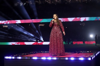 150226 - Wales v France, 2026 Guinness Six Nations - Molly Roberts performs at half time