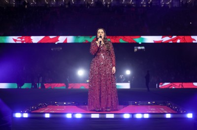150226 - Wales v France, 2026 Guinness Six Nations - Molly Roberts performs at half time
