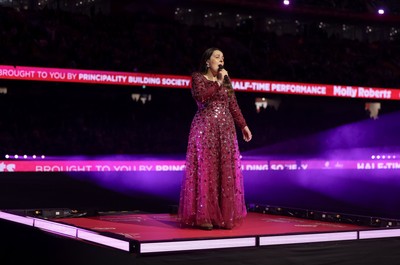 150226 - Wales v France, 2026 Guinness Six Nations - Molly Roberts performs at half time