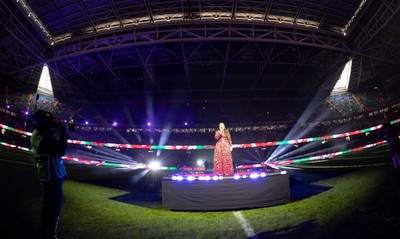 150226 - Wales v France, 2026 Guinness Six Nations - Molly Roberts performs at half time
