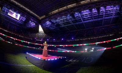 150226 - Wales v France, 2026 Guinness Six Nations - Molly Roberts performs at half time