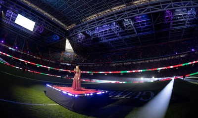 150226 - Wales v France, 2026 Guinness Six Nations - Molly Roberts performs at half time