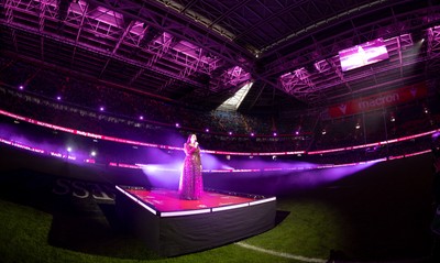 150226 - Wales v France, 2026 Guinness Six Nations - Molly Roberts performs at half time