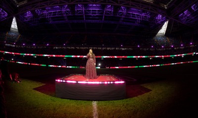 150226 - Wales v France, 2026 Guinness Six Nations - Molly Roberts performs at half time