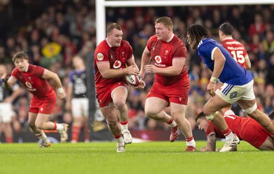 150226 - Wales v France, 2026 Guinness Six Nations - Dewi Lake of Wales charges forward