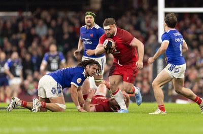 150226 - Wales v France, 2026 Guinness Six Nations - Tomas Francis of Wales  charges forward