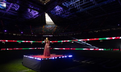 150226 - Wales v France, 2026 Guinness Six Nations - Molly Roberts performs at half time