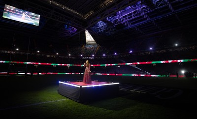150226 - Wales v France, 2026 Guinness Six Nations - Molly Roberts performs at half time