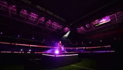 150226 - Wales v France, 2026 Guinness Six Nations - Molly Roberts performs at half time