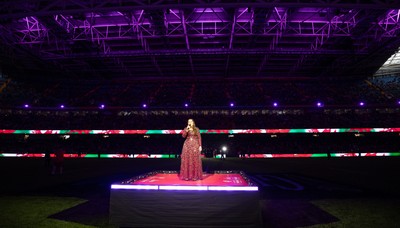 150226 - Wales v France, 2026 Guinness Six Nations - Molly Roberts performs at half time