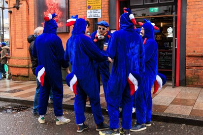 150226 - Wales v France - Guinness Six Nations - France fans in Cardiff before the game