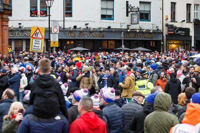 150226 - Wales v France - Guinness Six Nations - France fans outside the City Arms before the match