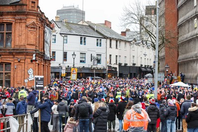 150226 - Wales v France - Guinness Six Nations - France fans outside the City Arms before the match