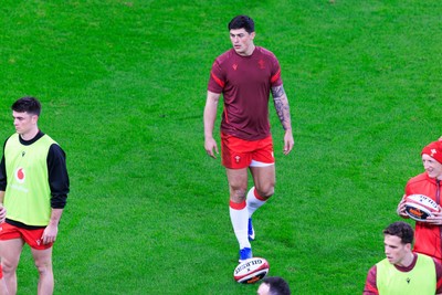 150226 - Wales v France - Guinness Six Nations - Louis Rees-Zammit of Wales during the warm up