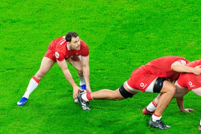 150226 - Wales v France - Guinness Six Nations - Tomos Williams of Wales prepares to kick from the base of a scrum