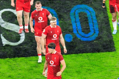 150226 - Wales v France - Guinness Six Nations - Alex Mann, Aaron Wainwright and Dewi Lake of Wales