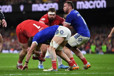 150226 - Wales v France - Guinness Men's Six Nations - Rhys Carre of Wales forces the ball over the line to score a try