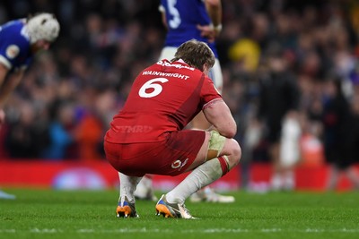 150226 - Wales v France - Guinness Men's Six Nations - Dejected Aaron Wainwright of Wales at full time