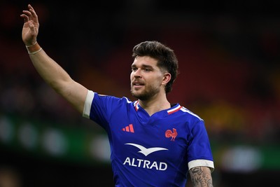 150226 - Wales v France - Guinness Men's Six Nations - Matthieu Jalibert of France celebrates the win at full time