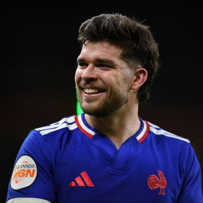 150226 - Wales v France - Guinness Men's Six Nations - Matthieu Jalibert of France celebrates the win at full time
