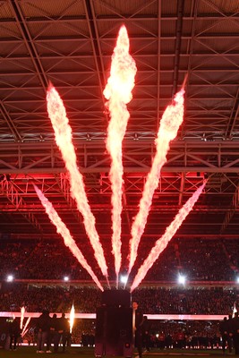 150226 - Wales v France - Guinness Men's Six Nations - Flames before the game