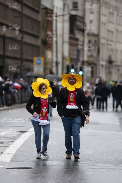 150226 - Wales v France - Guinness Six Nations - Fans in Cardiff City Centre ahead of the game 
