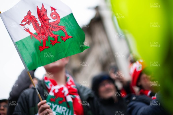 150226 - Wales v France - Guinness Six Nations - Fans in Cardiff City Centre ahead of the game 