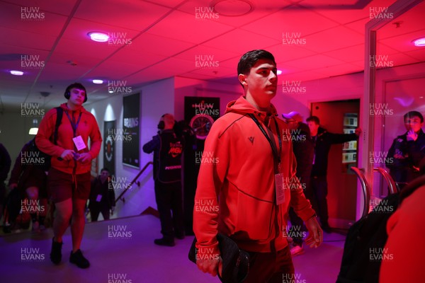 150226 - Wales v France - Guinness Six Nations Championship - Louis Rees-Zammit of Wales arrives at the stadium