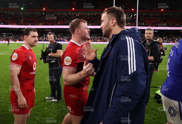 150226 - Wales v France - Guinness Six Nations Championship - Dewi Lake of Wales shakes hands with the opposition at full time