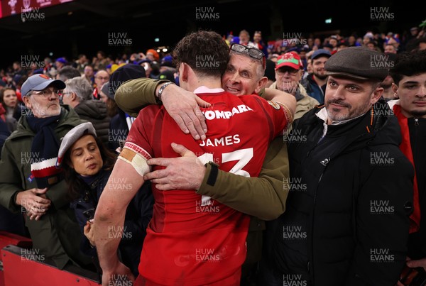 150226 - Wales v France - Guinness Six Nations Championship - Eddie James of Wales with family at full time