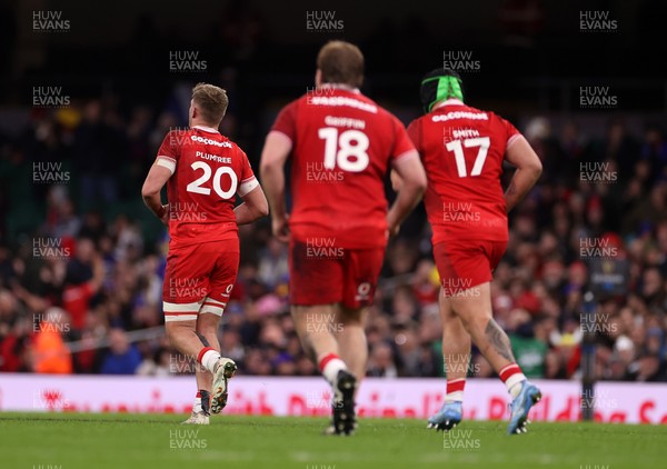 150226 - Wales v France - Guinness Six Nations Championship - Taine Plumtree, Archie Griffin and Nicky Smith of Wales 
