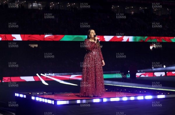 150226 - Wales v France, 2026 Guinness Six Nations - Molly Roberts performs at half time