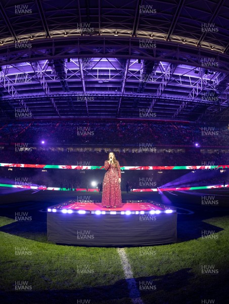 150226 - Wales v France, 2026 Guinness Six Nations - Molly Roberts performs at half time